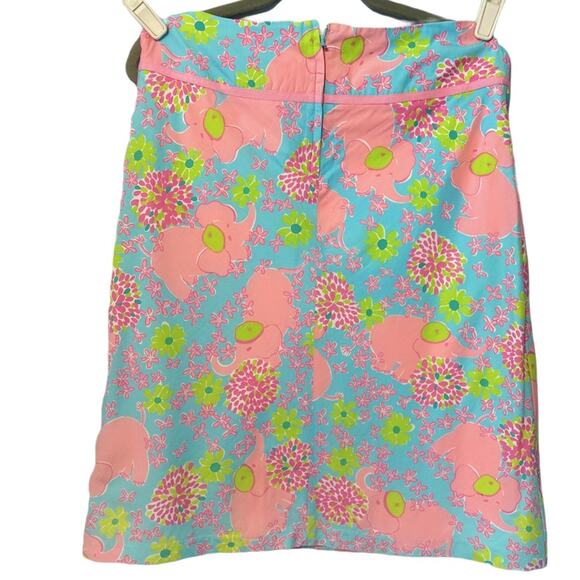Lilly Pulitzer Skirt Size 10 Estimated Blue Pink Elephant Pattern Ribbon Detail - Picture 2 of 7